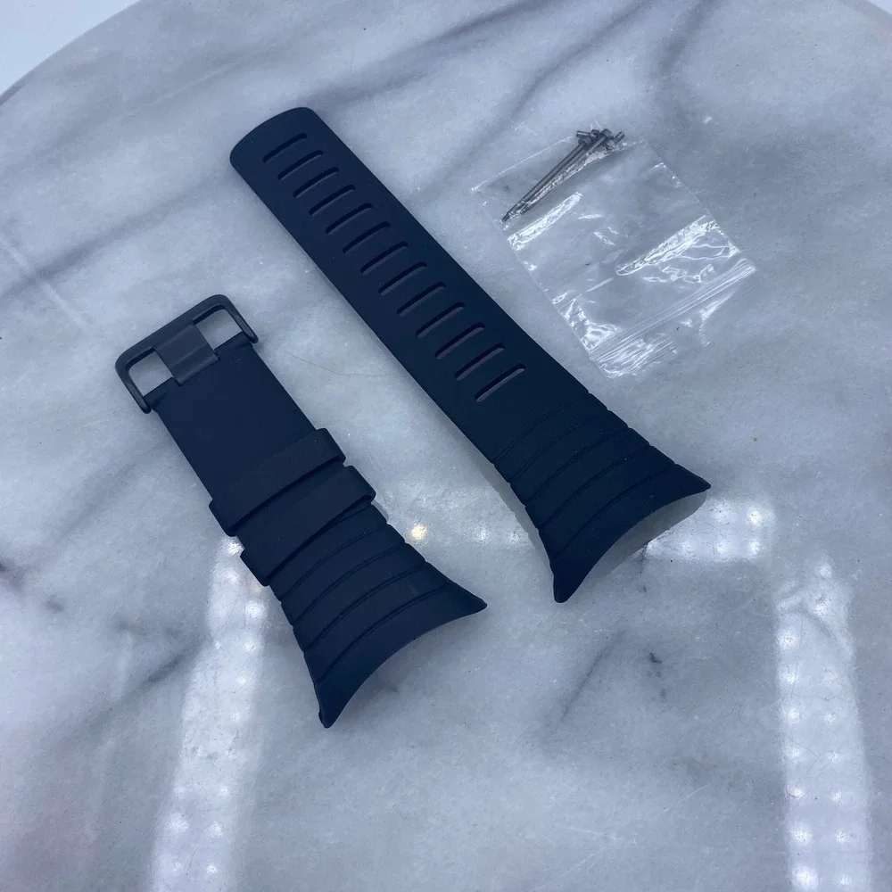 Sunto Core Mens 28mm Watch Band Black Silicone Rubber Ribbed‎ Sport Strap Pins